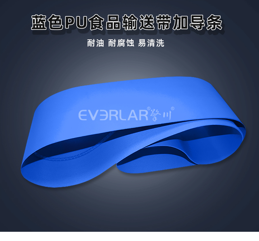藍色PU食品<a href='http://www.sdk35696.cn/shusongdai/' target='_blank'><u>輸送帶</u></a>加導條詳情01