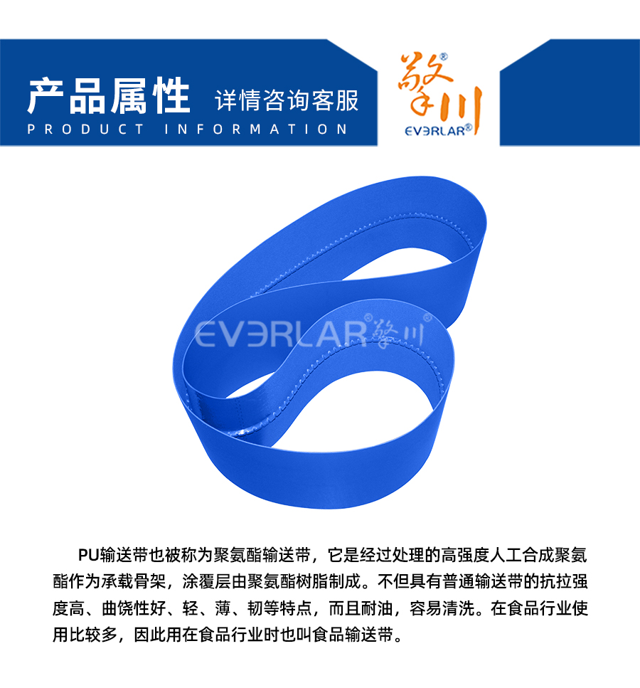 藍色PU食品輸送帶加導條詳情04