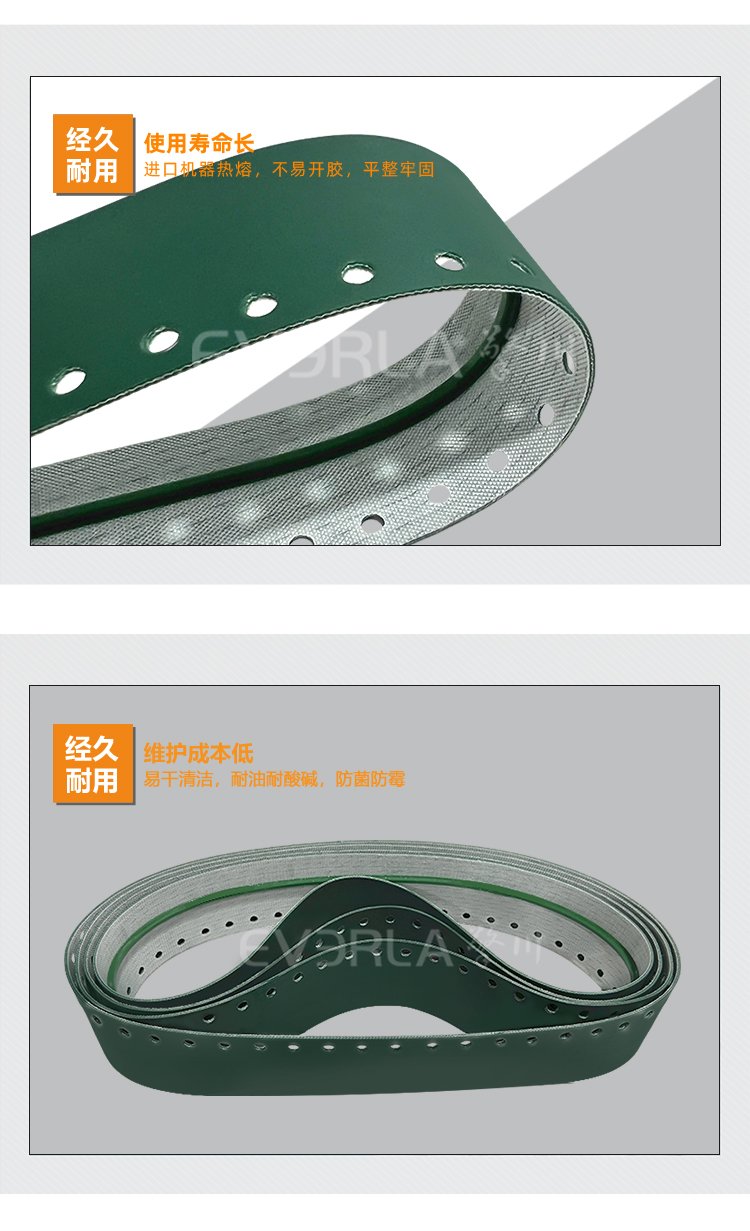 墨綠PU輸送帶加導條打孔